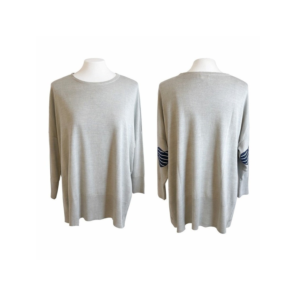 Mersea Gray Heart Elbow Patch Oversized Sweater Button Side Slit OS Coastal